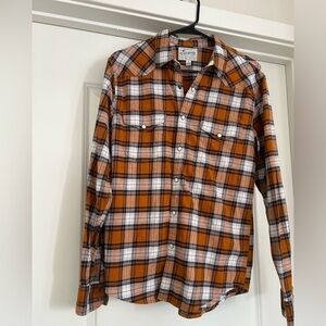 Lucky Brand Saturday stretch orange plaid button long sleeve shirt - medium